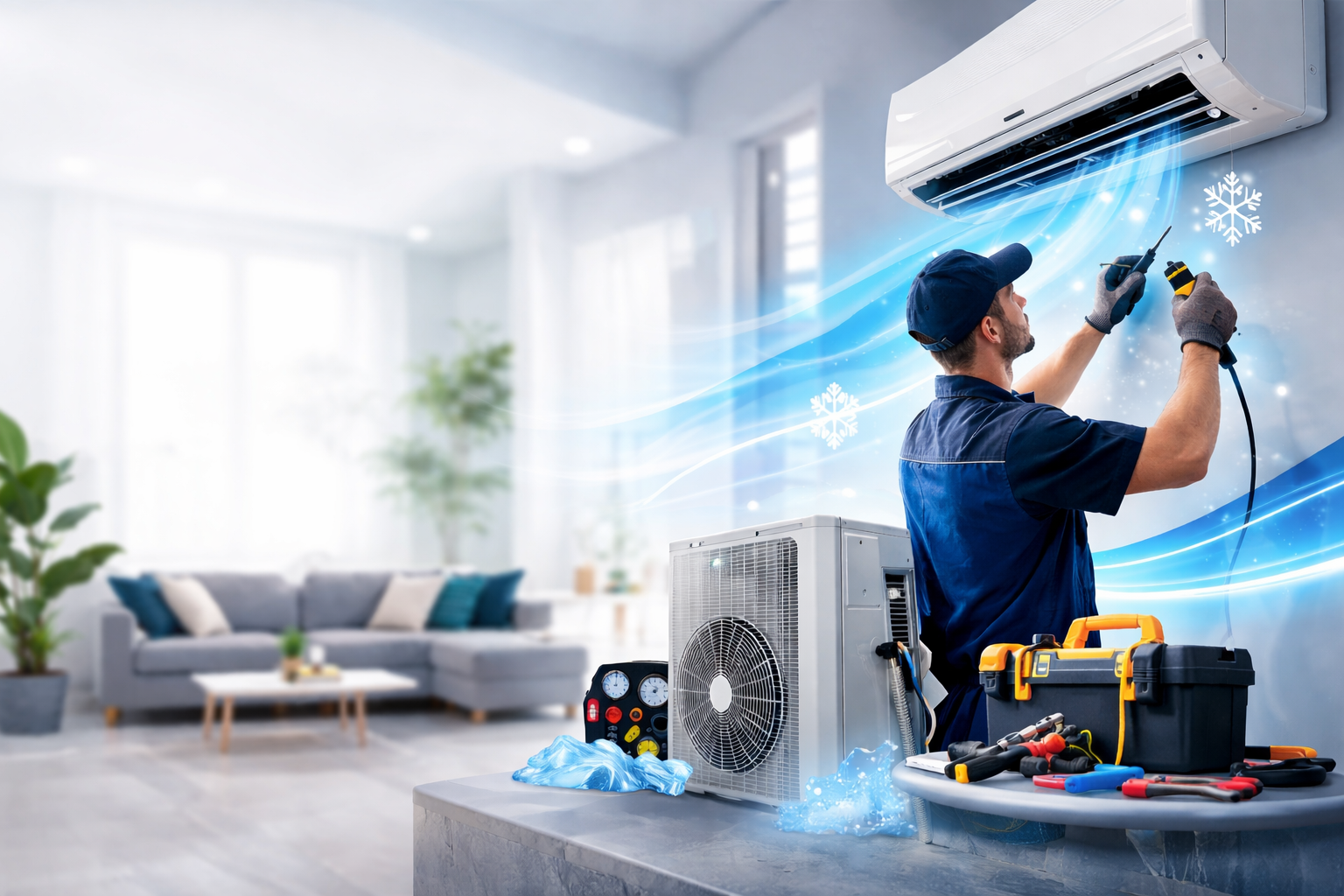 AC technician repairing split AC